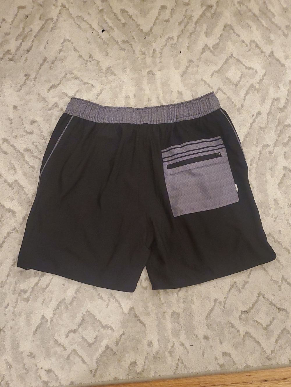 Vuori Black Athletic Shorts with Heathered Gray Waistband and Back Pocket - Picture 2 of 6